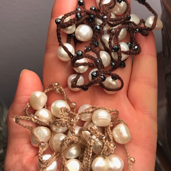 Baroque Pearl & Crystal Crochet Long Necklace - Picture 8 of 8
